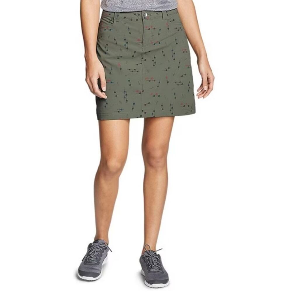 Eddie Bauer Olive Green Arrow Print Adventurer 2.0 Skort Stretch Gorpcore sz 14